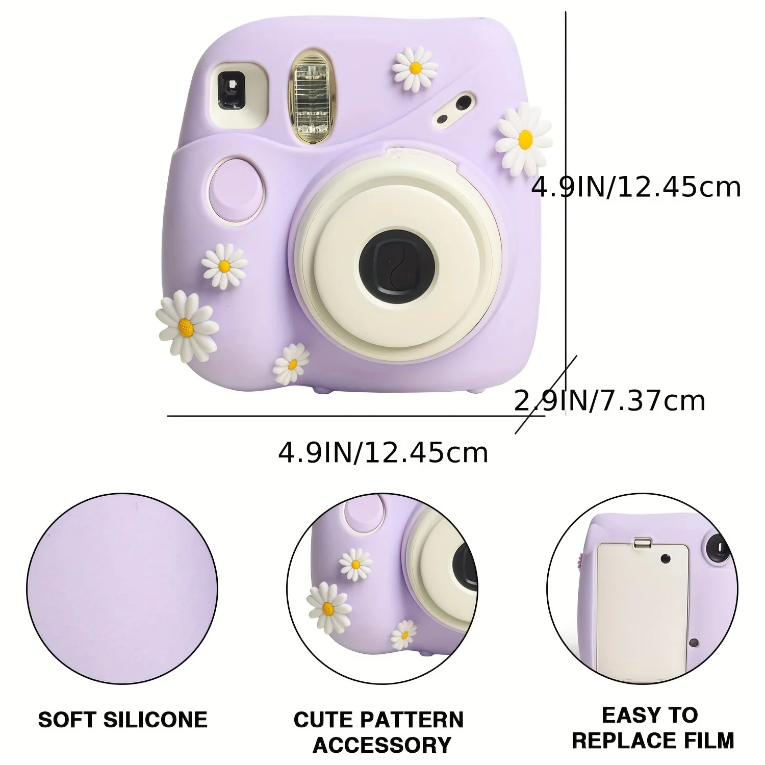 1 Set Silicone Protective Case for Fujifilm Instax Mini 7 Plus Camera (with DIY Accessories and Adjustable Shoulder Strap)