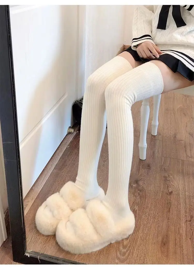 Description Picture 2 of itemWool Socks Thickened Thigh High Socks Sweet JK Lolita Stockings Solid Color Long Socks Women White Long Stockings