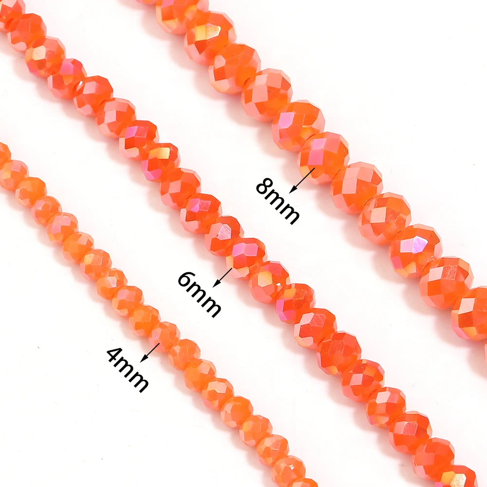 4/6/8mm 오렌지 레드 오스트리아산 컷팅 크리스탈 글라스 비즈 루즈 스페이서 비즈 수제 장식 DIY 액세서리