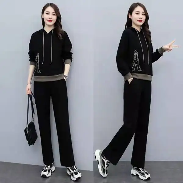 2024 Spring and Autumn Korean Edition New Fashion Sportswear Set Casual Top+Wide Leg Pants Two Piece Set