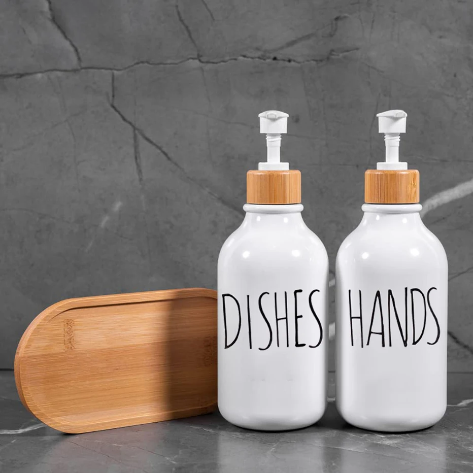Kitchen Amber Plastic Dish Soap Bottle with Decal Label Empty Pump Dispenser Hand Soap Dispenser for Bathroom Lotion Container soap dispenser