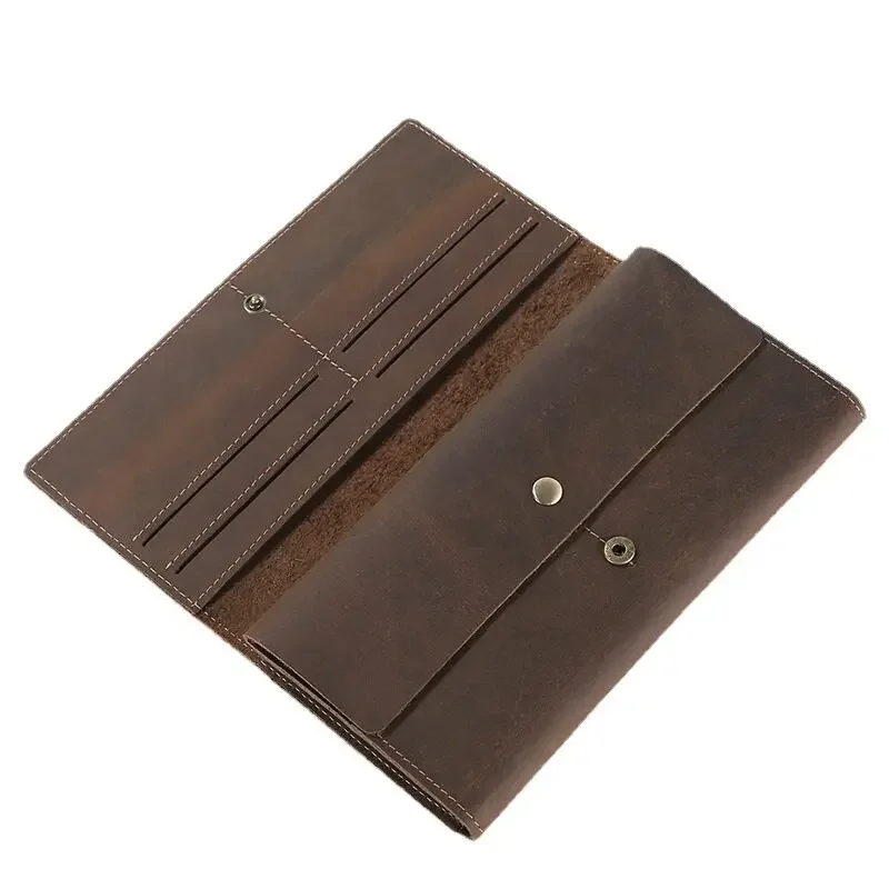 Vintage Crazy Horse Leather Wallet - Multi-Functional Long Handbag & Card Holder