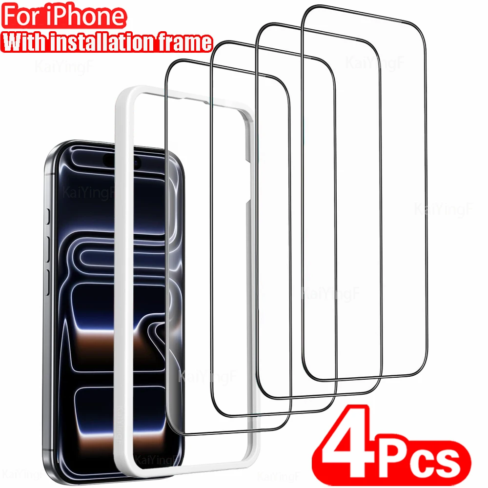 Premium 4-Pack Tempered Glass Screen Protector with Installation Frame