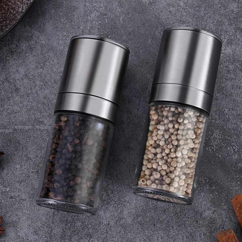 Stainless Steel Pepper Grinding Machine Manual Spice Shaker Grinder Glass Seasoning Bottle Sea Salt Can Home BBQ Mills Tools