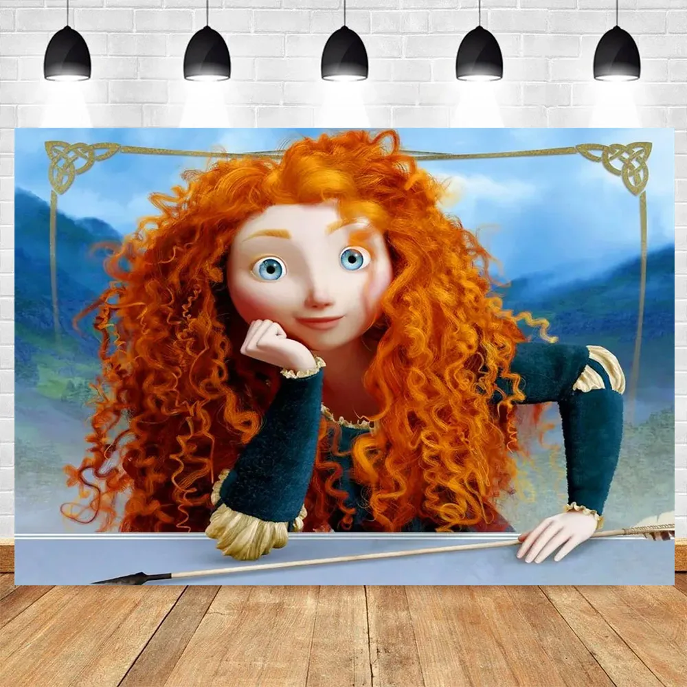 Fondo de fiesta de cumpleaños personalizado con tema de princesa valiente  Mérida, fotografía para Baby Shower, cartel de personaje de dibujos animados  - AliExpress, image size:1000x1000