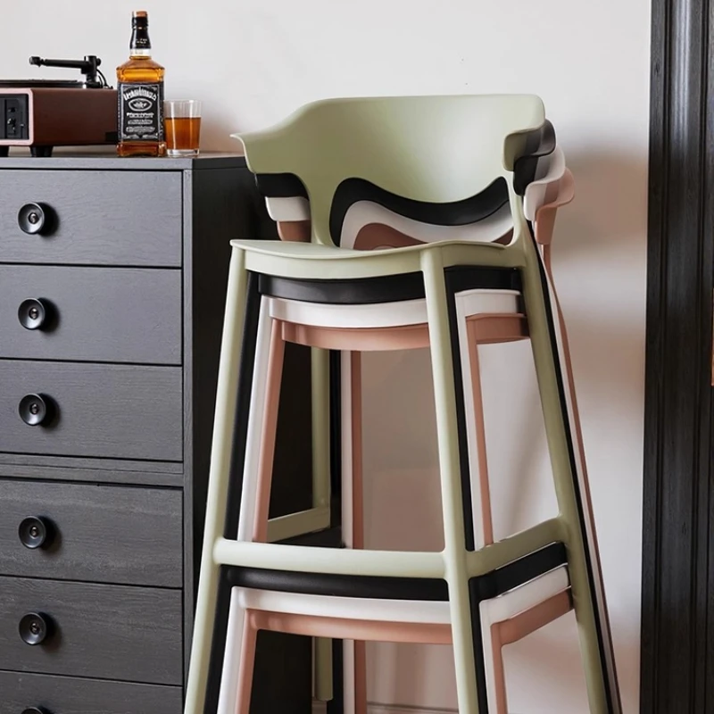 Bar Chair Modern Minimalist Counter Stool Plastic Backrest Home Stackable Tall Designer Creative Nordic Simple Furniture