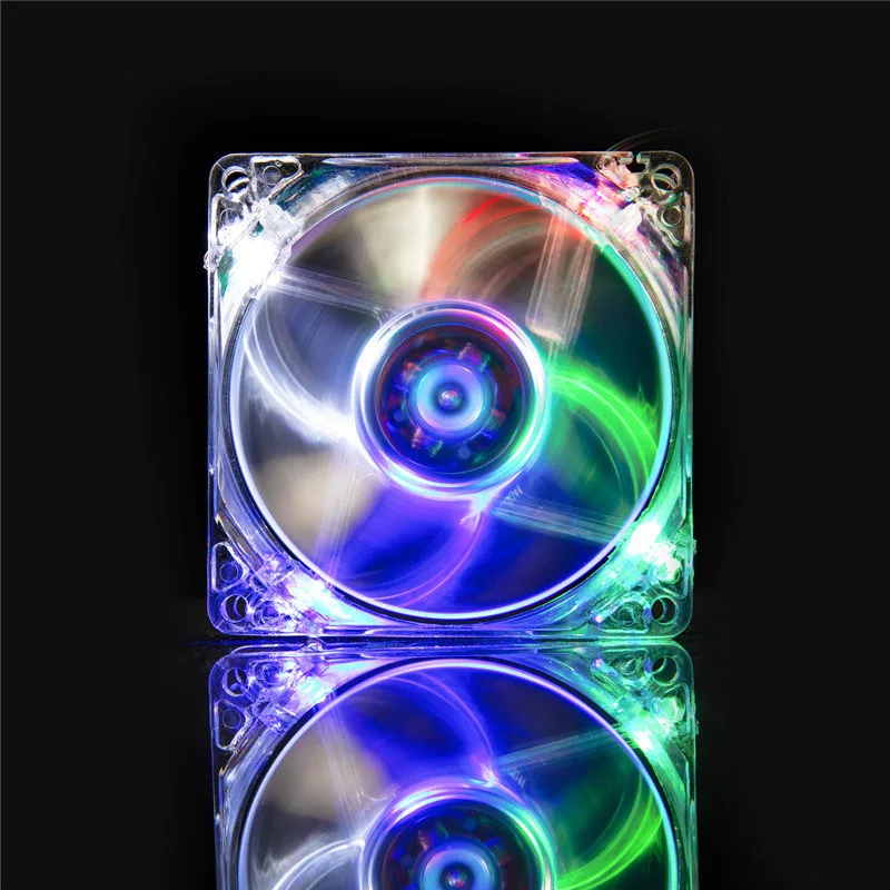 DC 12V 8025 8cm transparent Four colorful 4pin LED Case Brushless Cooling Fan 8080x25mm 8025S 3pin to 4Pin Cooler PC Computer
