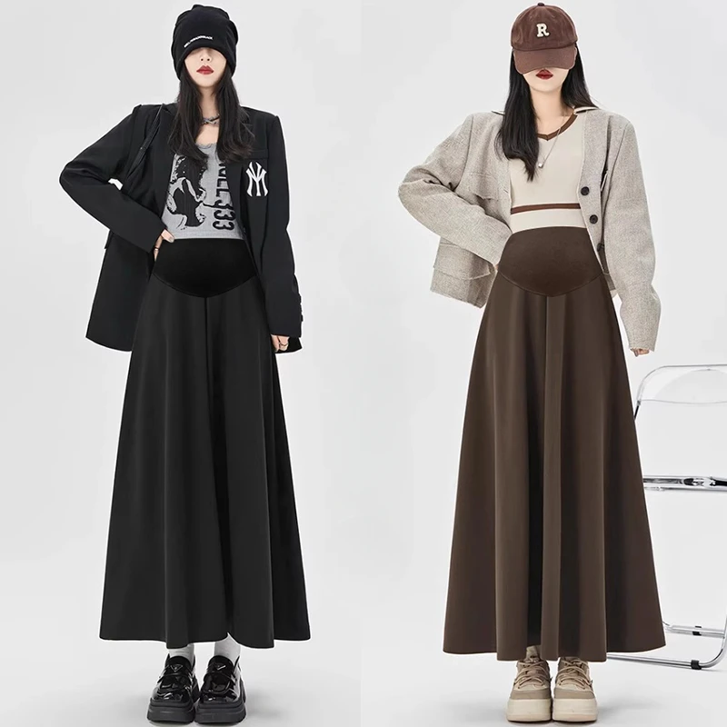 Winter Maternity X-long Skirt Plus Size Pregnant Woman A-line Woolen Belly Skirt Length Fashion Pregnancy Empired 95-100cm