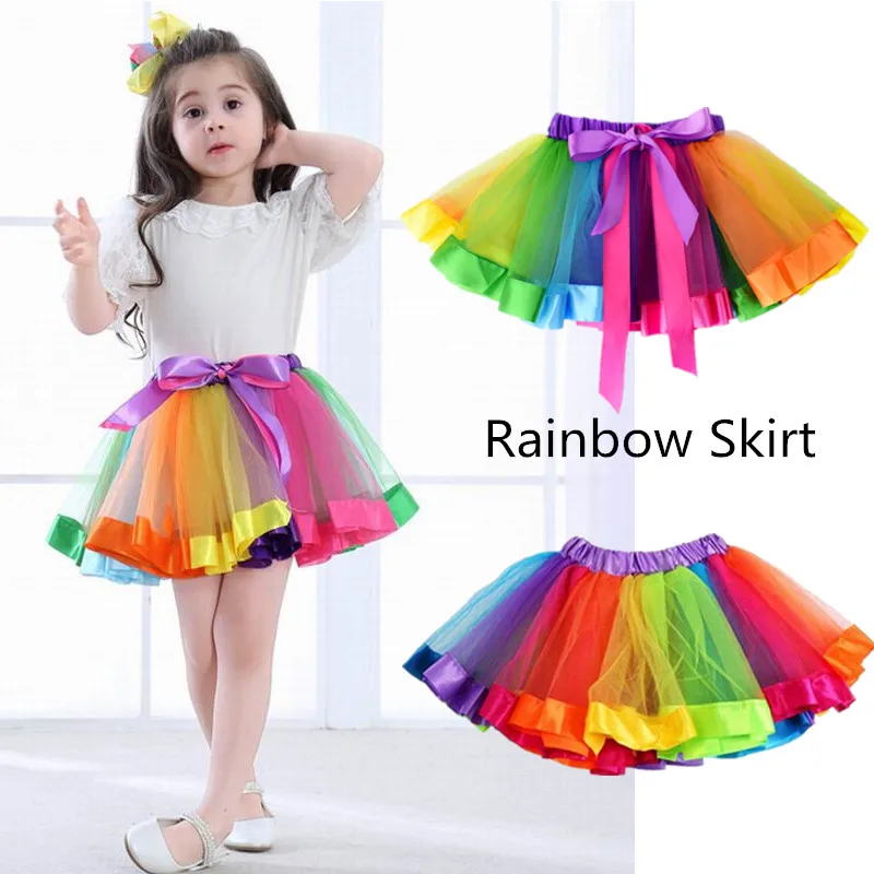 

Children Rainbow Skirt Mesh Tutu Skirt Girl Tulle Bowknot Fluffy Skirt for Party Baby Skirts