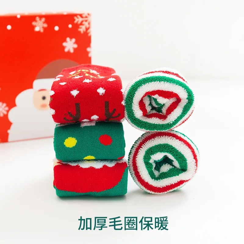 

Детские носки, зимние теплые носки средней длины, милые Мультяшные рождественские носки для мальчиков и девочек, праздничные плотные теплые носки