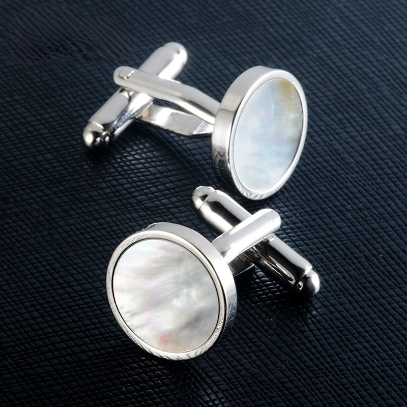 Simple round Light White Shell Cufflinks Unisex French Shirt Sleeve Cuff Silver Cufflink Cufflinks indispensable leather protector cover for airtags shockproof anti scratch anti fall sleeve protective case shell for air tags