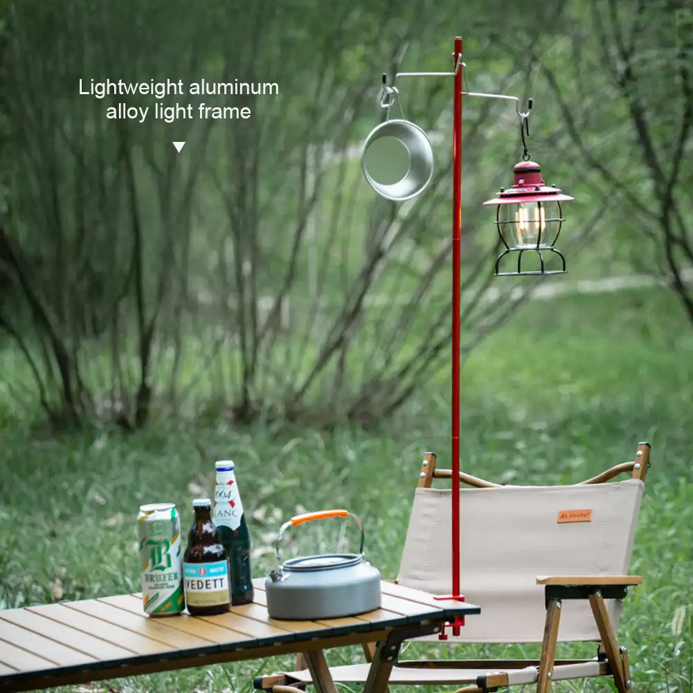 1Set Folding Table Light Stand Camping Lamp Stand with Double Hook Aluminum Alloy Outdoor Light Holder Lamp Hanger