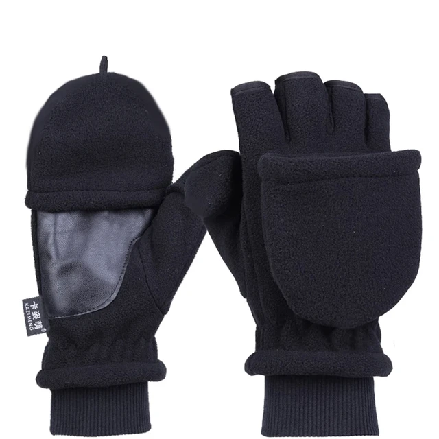 Fingerless Fishing Gloves with Cover Men Women Fleece Winter Warm