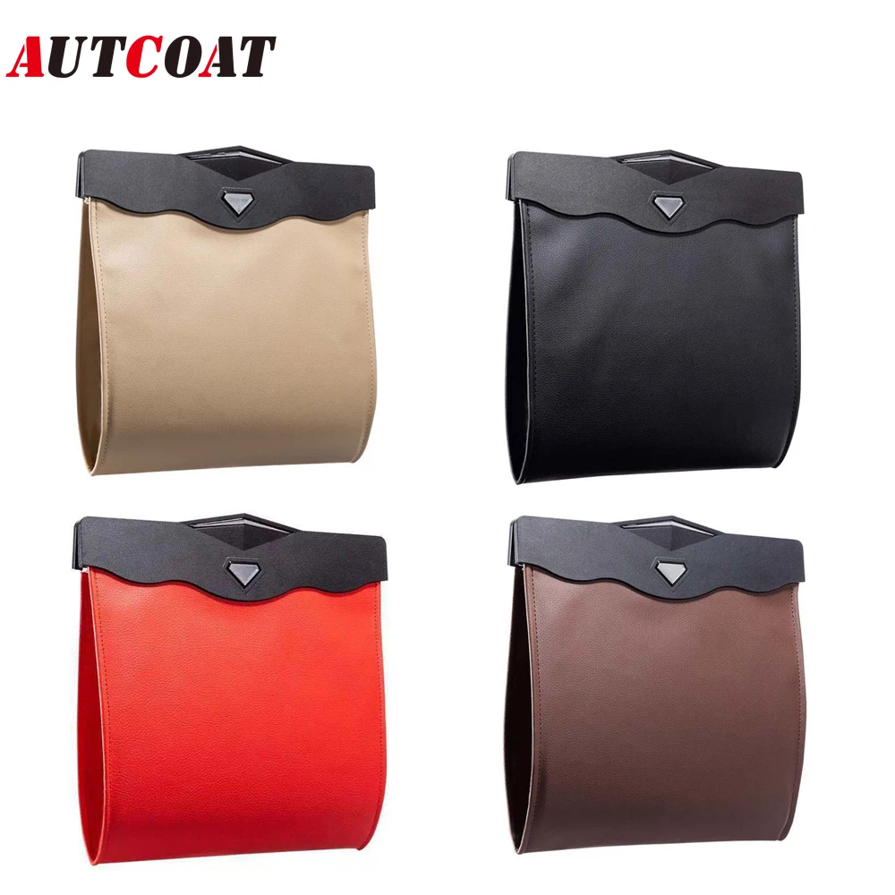 

1Pcs LED Car Garbage Bag Waterproof Magnetic Adsorption Trash Can Back Seat Hanging Leather Storage Pocket Leak-proof New