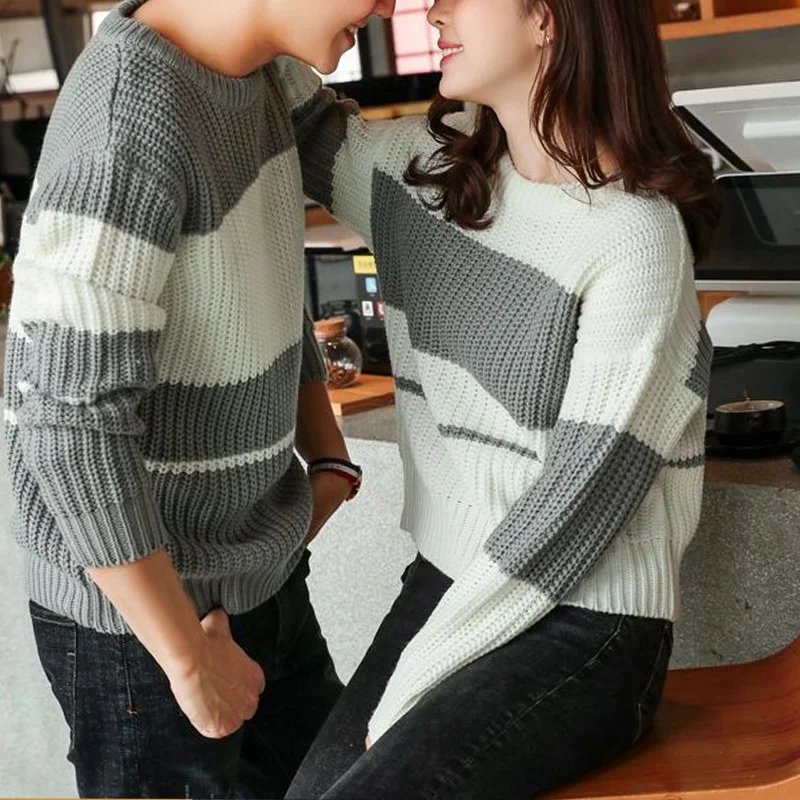 2023 Autumn Winter New Round Neck Long Sleeve Contrast Color Striped Sweater Man High Street Loose Casual All-match Pullovers