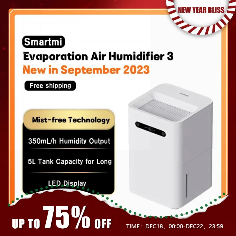 Smartmi 증발 공기 가습기 3 CJXJSQ05ZM, 350mL/h 가습기 용량, 5L 물 탱크, Mihome 앱 제어
