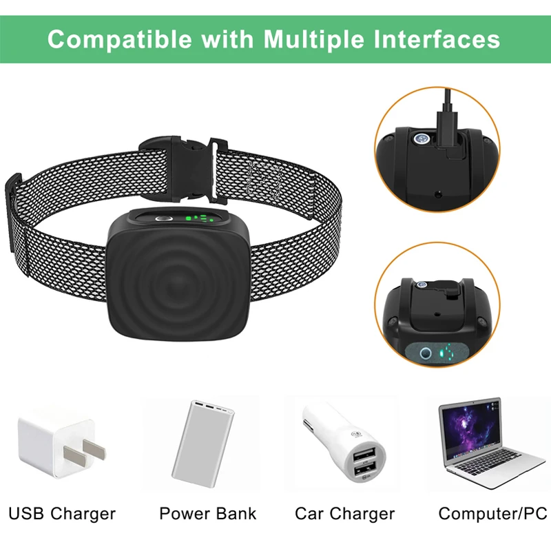 애완견 짖음 방지 장치, USB 초음파 지능형 전기 개 훈련 칼라, 짖음 중지 진동 방수 칼라