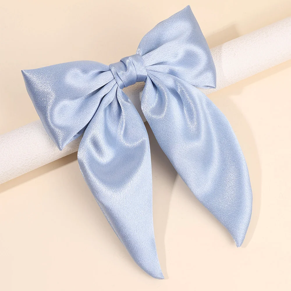 Chiffon Bow Hair Clip Women Medium Bowknot Satin Hairpin Barrettes Girls Solid Color Ponytail Hair Accessories Headwear Gift