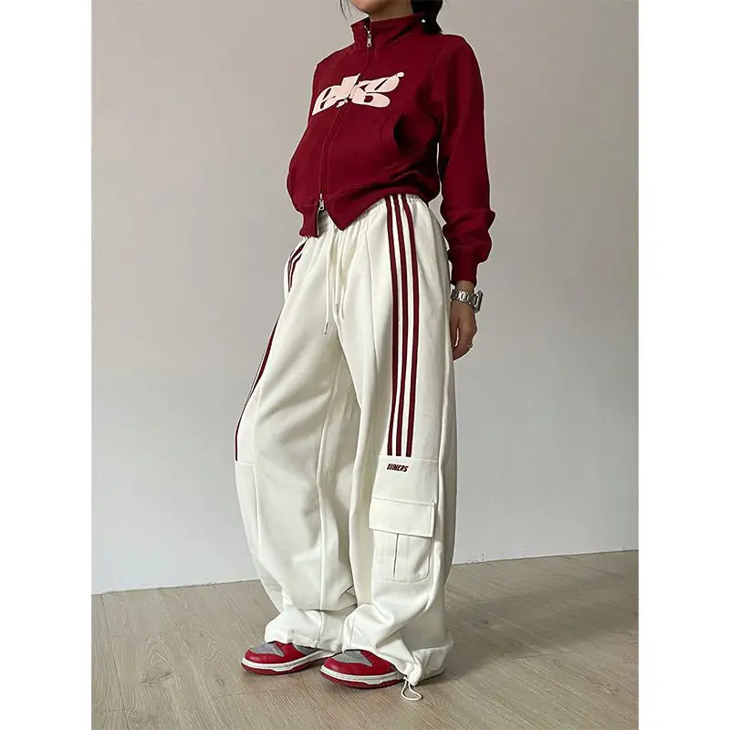 2024 American Retro Lazy Leggings Wide Legged Pants Women's Loose and Casual Spring and Autumn Guard Pants Floor Mopping Pants T