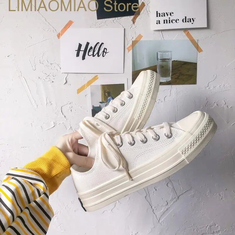 White Canvas Shoes Female Summer New Student Korean Harajuku Board Shoes Solid color comfortable