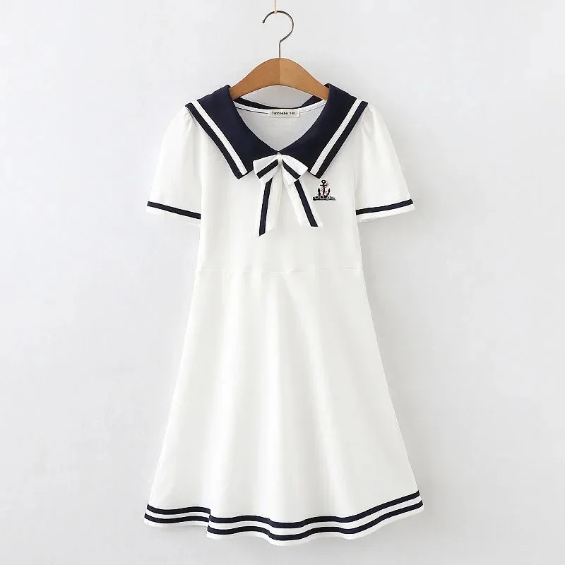 Vestido deportivo de verano para niñas de 12 años, falda de marinero estilo Academia para niños, falda en forma de A de manga corta de Color puro de algodón