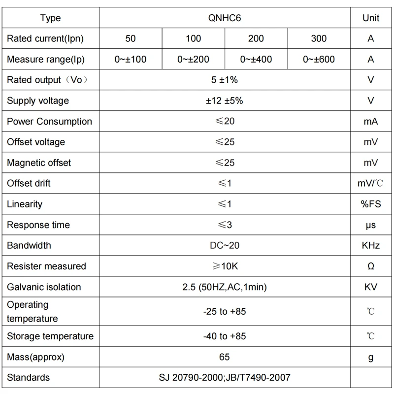 Capteur de courant à effet hall en boucle fermée, transducteur de courant hall, émetteur de transformation, QNHC6 AC DC, 50A, 100A, 200A, 300A, sortie 4V, 5V