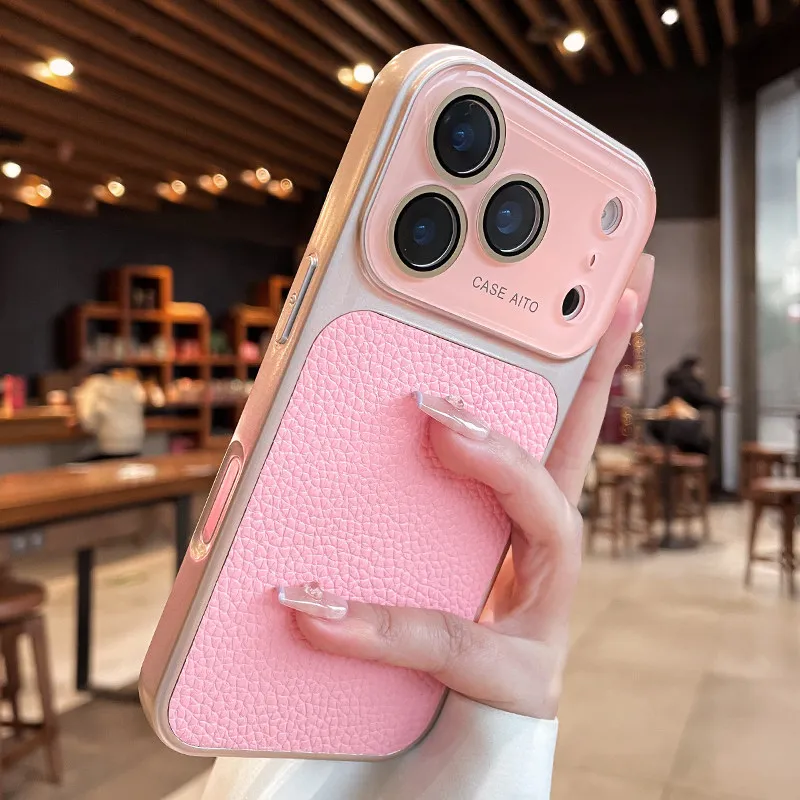 Luxurious Crystal-Embellished Lychee Leather Shockproof Case with Soft Bumper Cover