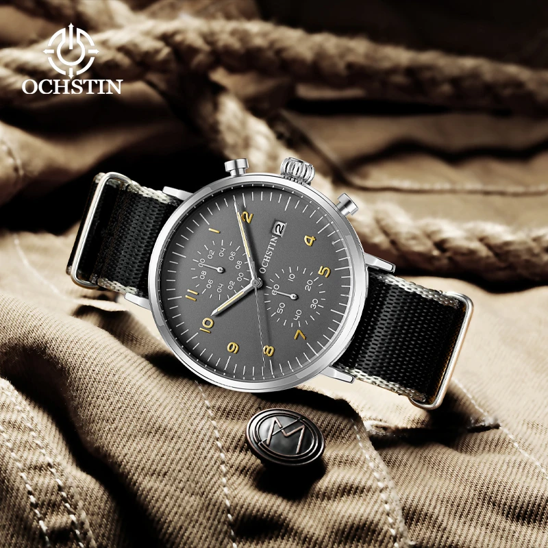 Hot OCHSTIN 2024 Casual Simple Creative Nylon Series Men's Watches Multifunction Quartz Movement Men's Quartz Watches