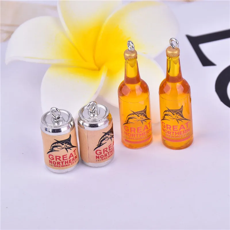 

10pcs/pack 3D Shark Beer Bottle Alcohol Cans Drink Resin Beer Charms Earring Keychain Jewelry Making
