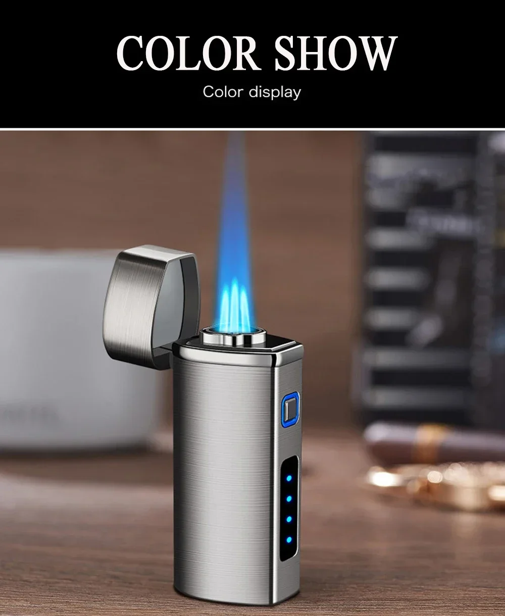 New 2025 touch sensitive metal outdoor windproof Type-C rechargeable portable turbo three torch blue flame jet gas lighter