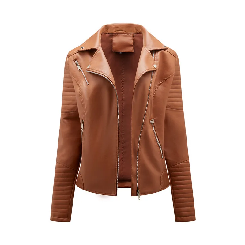 2024 New Fashion Women Faux Leather Jacket Spring Autumn