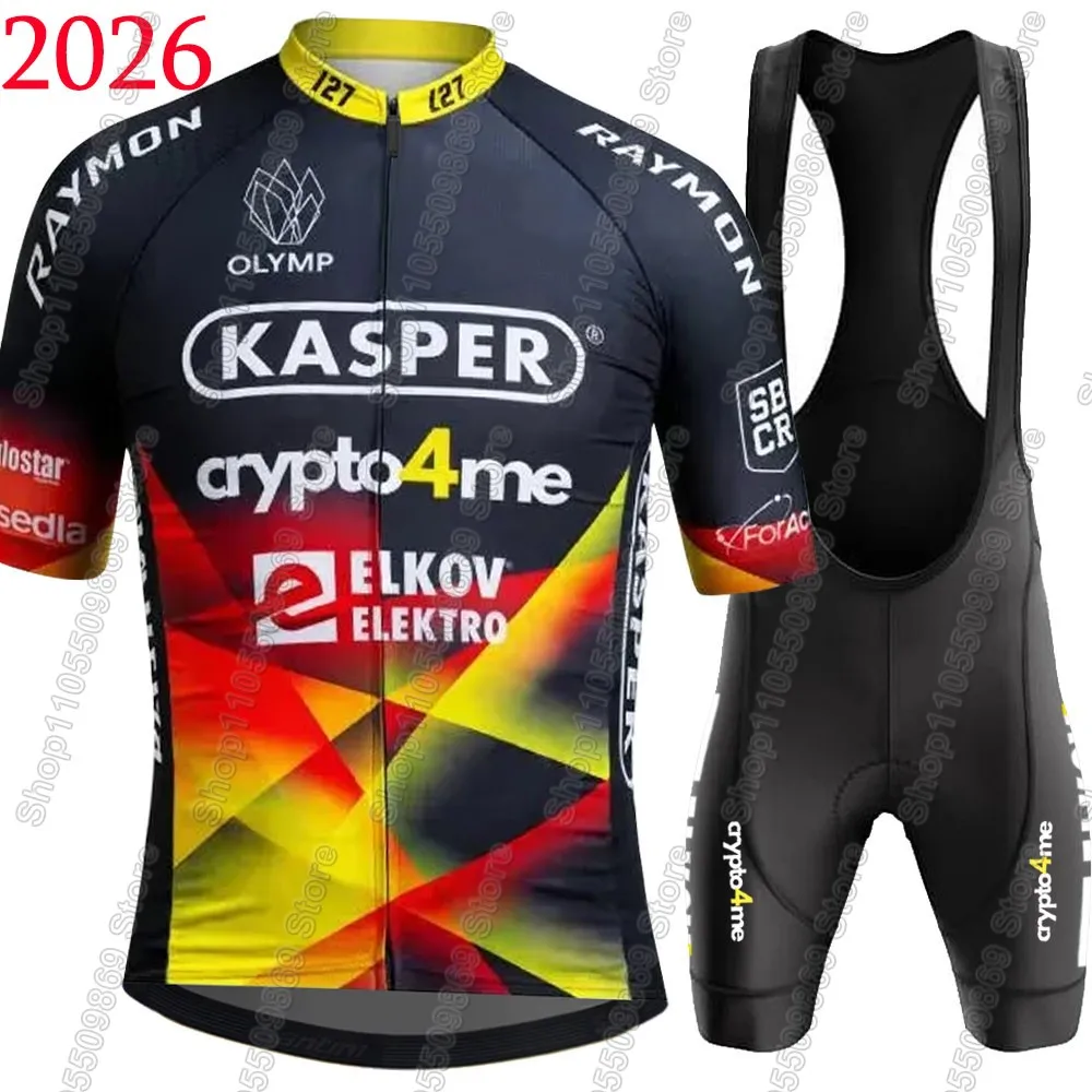 Kasper Crypto4Me Team 2026 Cycling Jersey Set Czech Republic Cycling Clothing Men Road MTB Bike Shirt Suit Bicycle Bib Shorts