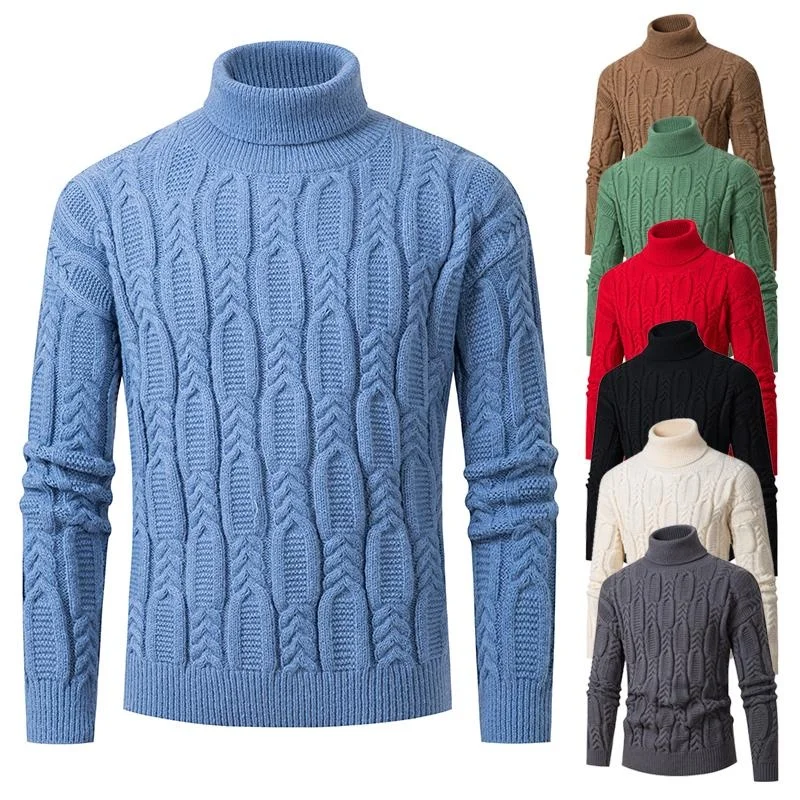 

New Arrival Winter Casual Turtleneck Sweater High Collar Men Twist Warm Solid Color Pullover Knitted Bottom Multicolors