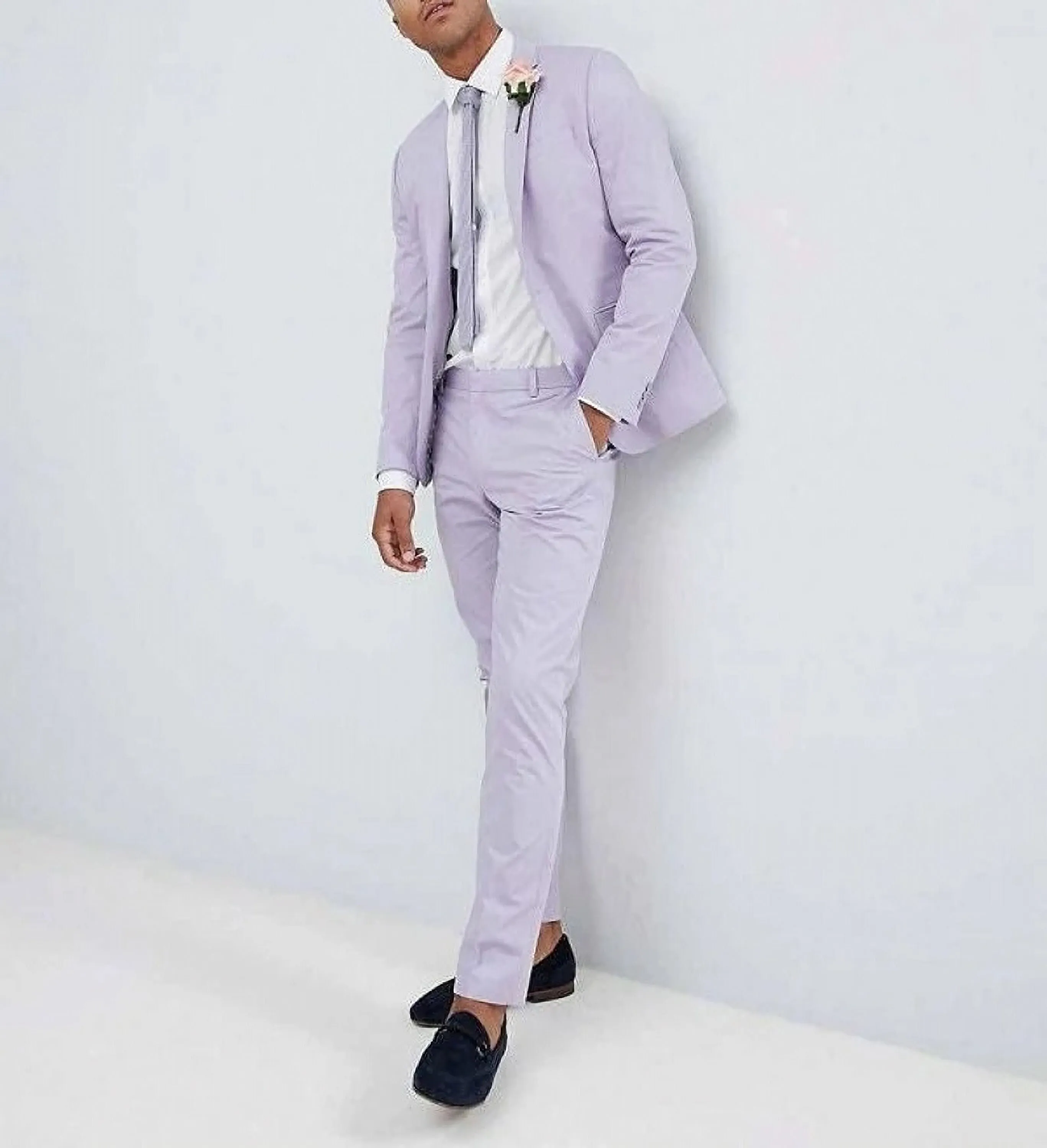

Light Purple 2 Pieces Men's Suit Casual Blazer Prom Tuxedo Wedding Dinner Party Business Jacket+Pants Terno Masculino Completo