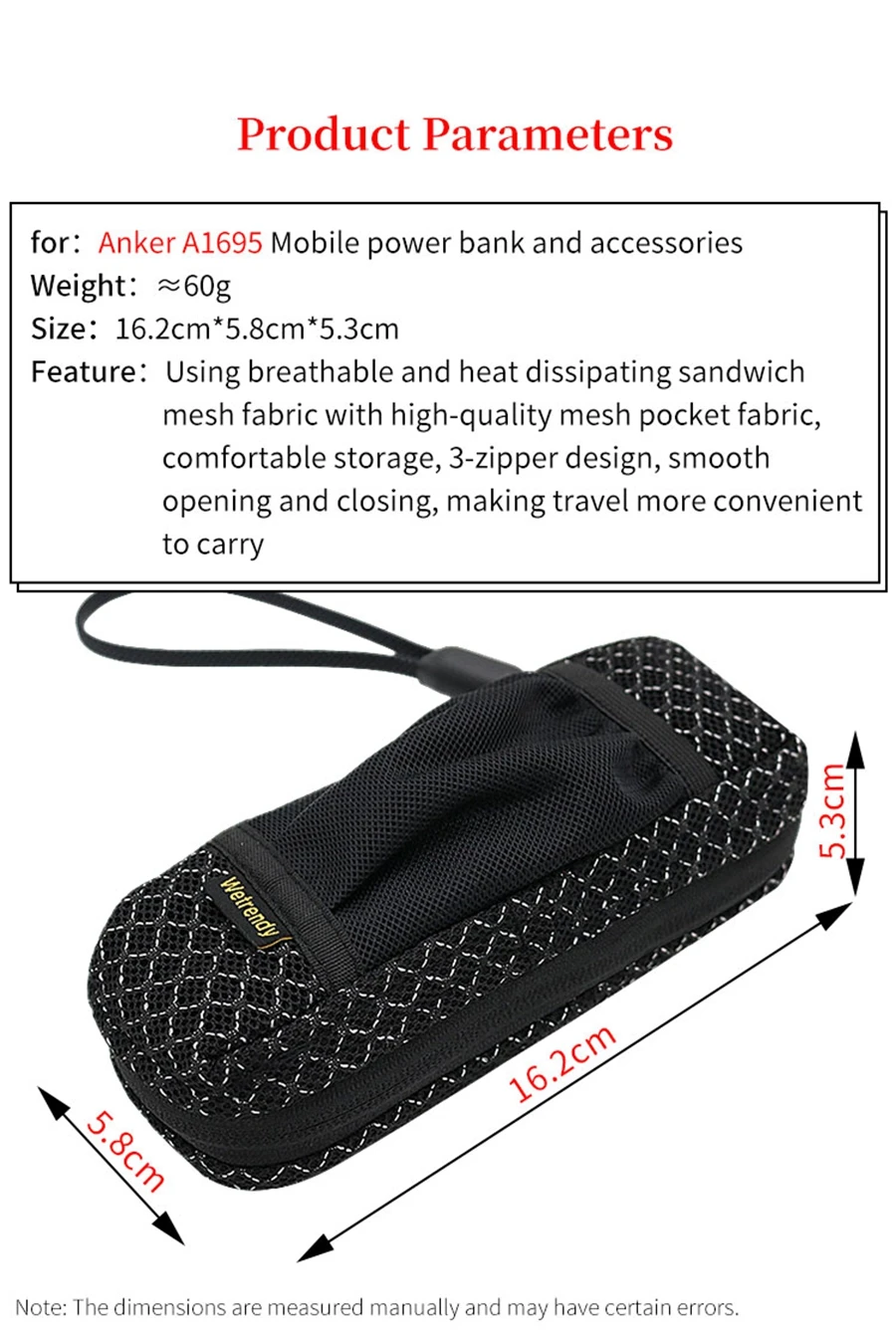 Portable Power Bank Bag for Anker A1695 Portable Power Source Breathable Bag Zolo 165W Outdoors Travel Carrying Ventilate Case