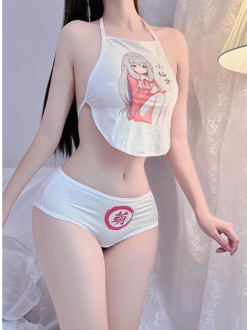 

Anime Sexy Women Cartoon Print Passion Lace Up Short Camisole Temptation Backless Midriff-baring Bellyband Summer New ZB54