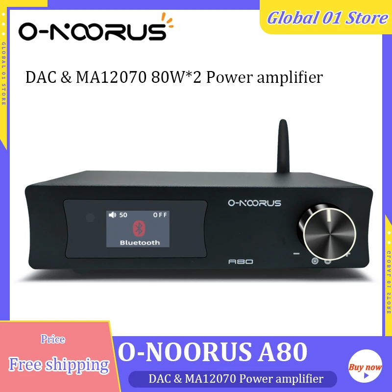 

O-NOORUS A80 усилитель мощности класса D MA12070 80 Вт * 2 2,1 HiFi аудио усилитель USB C DAC Bluetooth 5,0 телефон с дистанционным управлением