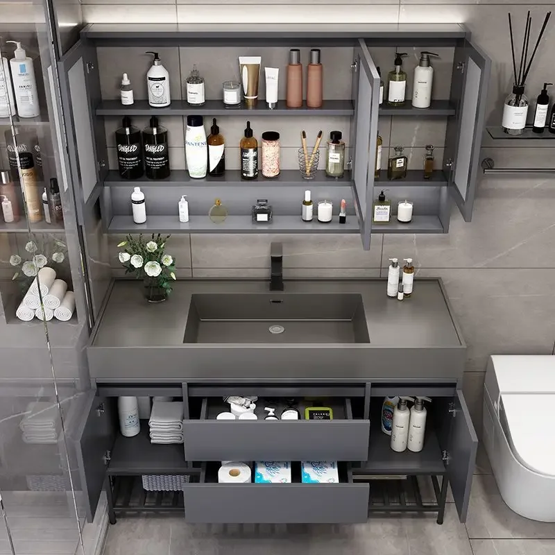 Light luxury intelligent bathroom cabinet combination, simple nano rock