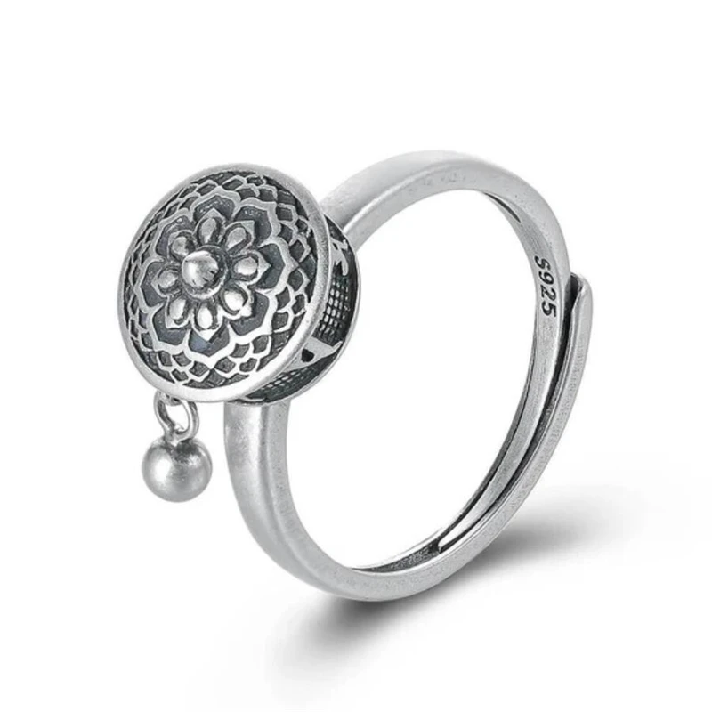 WYEAIIR 925 Sterling Silver Rotatable Vintage Thai Silver Creative Amulet Resizable Opening Ring For Women Luxury Jewelry 6