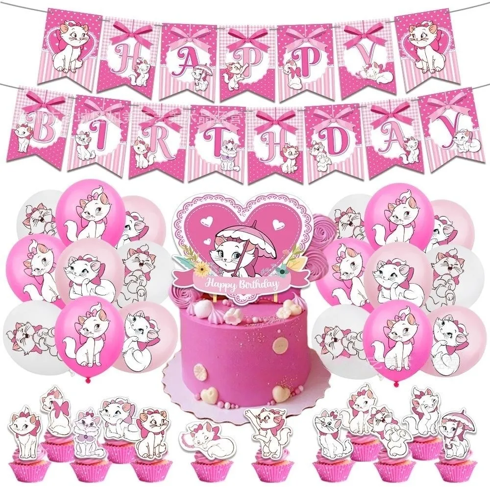 Aristo Cats Decorazioni Per Feste Di Compleanno Disney Marie Cat Happy Birthday Banner Balloon Cake Toppers Set Forniture Per Baby Shower