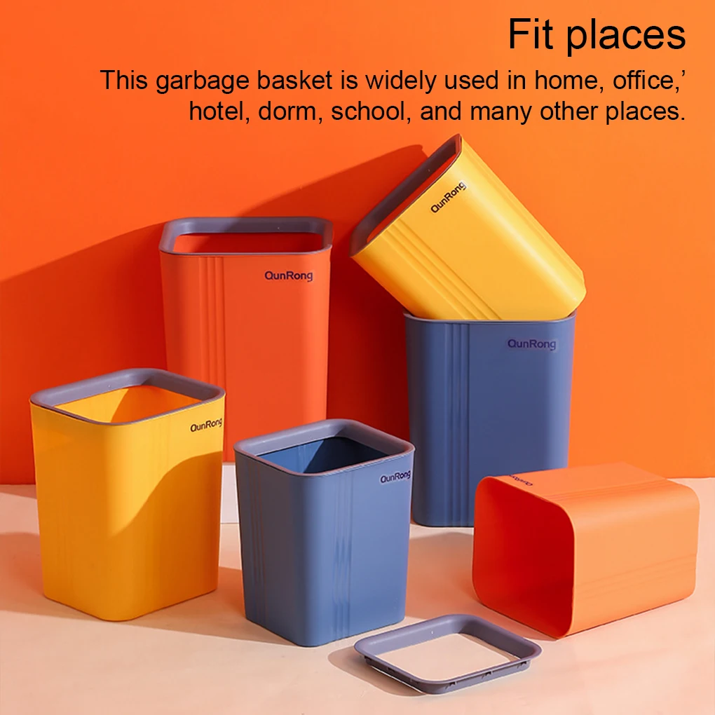 2 Pieces Office Hotel Garbage Bin Living Room Bedroom Waste Paper Basket Square Shape Rubbish
