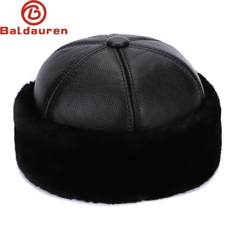 Retro Cowhide Bomber Hat Winter Keep Warm Caps Men Women Real Leather Cap Thick Velvet Dad Hat leather hat