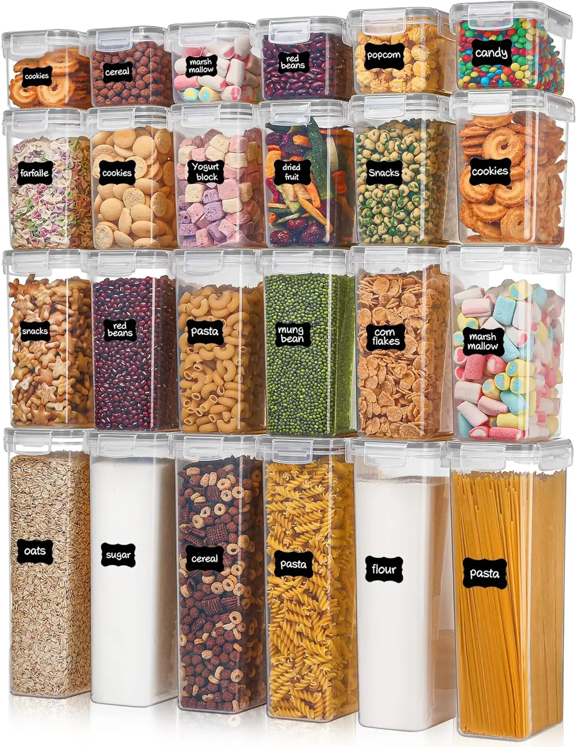 

Airtight Food Storage Containers with Lids, 24 pcs Plastic Kitchen and Pantry Organization Canisters for Cereal, Dry Food