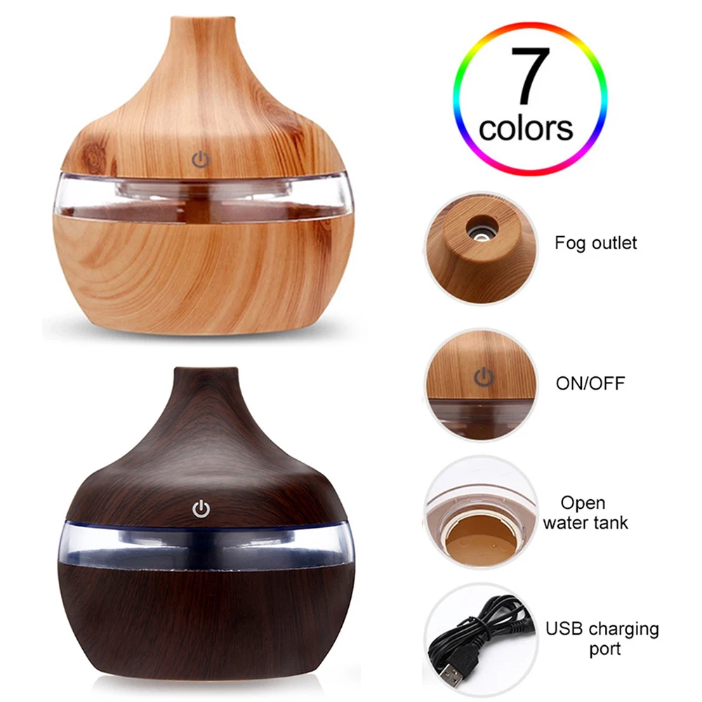 Air Humidifier 300ML Humidifier Home Aromatherapy Diffuser Air Appliance Vaporizer Evaporator Ultrasonic Wood Grain Aromatizer Humidifiers