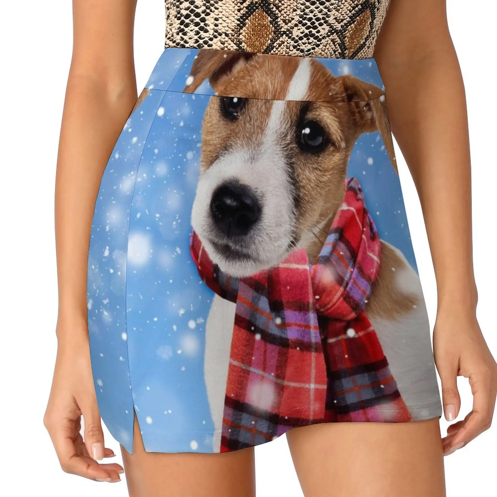 

Cute Jack Russell Terrier dog wearing a scarf Light proof trouser skirt kawaii skirt Skirt satin Short women′s skirts