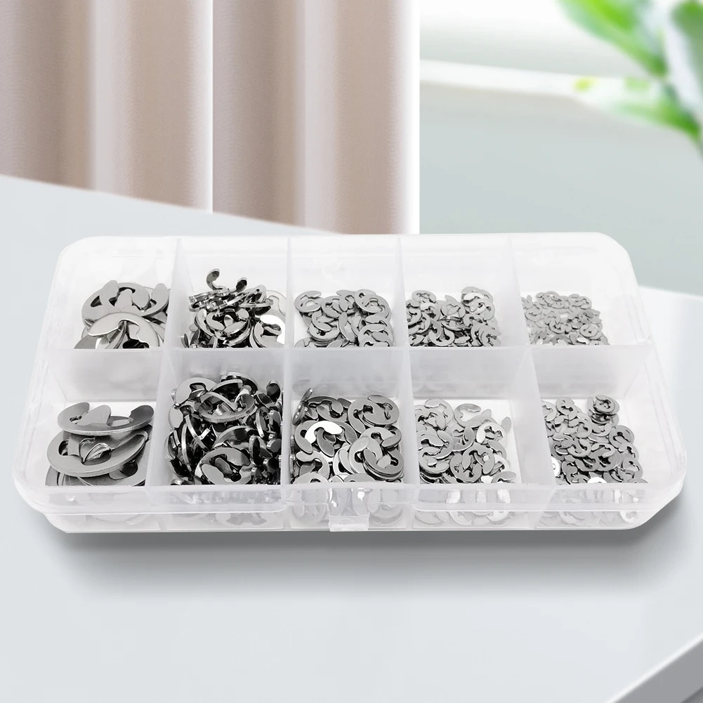Description Picture 6 of itemStainless Steel Shaft External Retaining Ring E Clip M1.5-M10 Sizes 580pcs Steel E Type Clip Opening Snap Ring Circlip Set