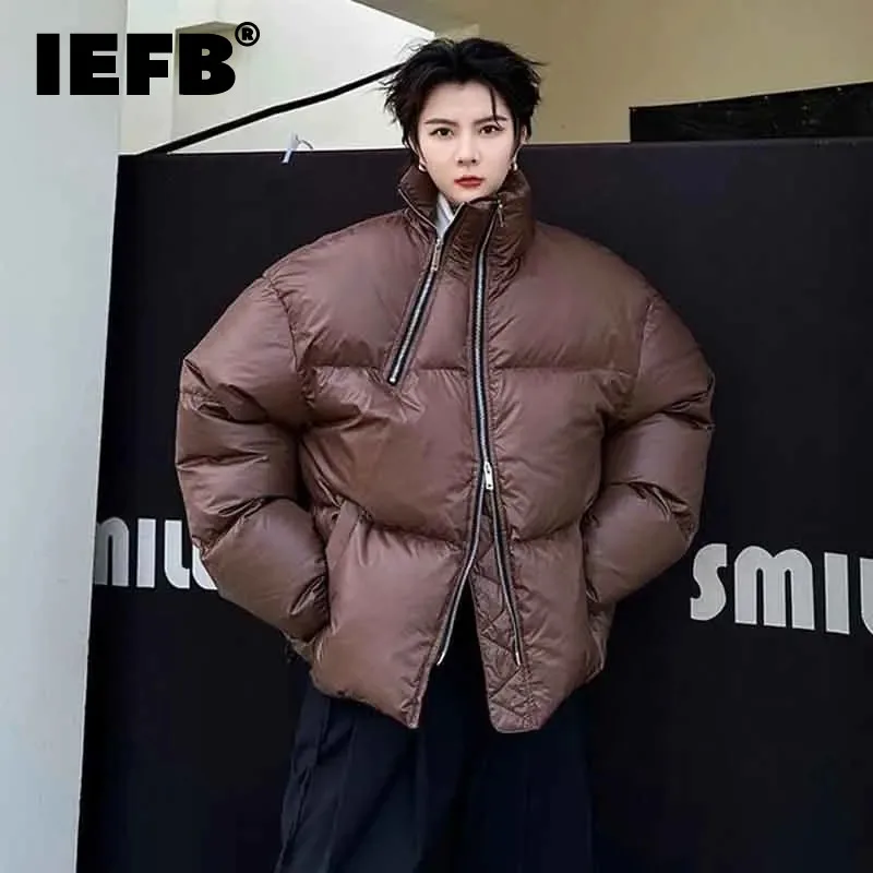 

IEFB Trend Men's Down Coat Niche Design Winter Solid Color Zip Loose Padded Jackets Fashion Koorean Style Cotton Clothing 9C2873