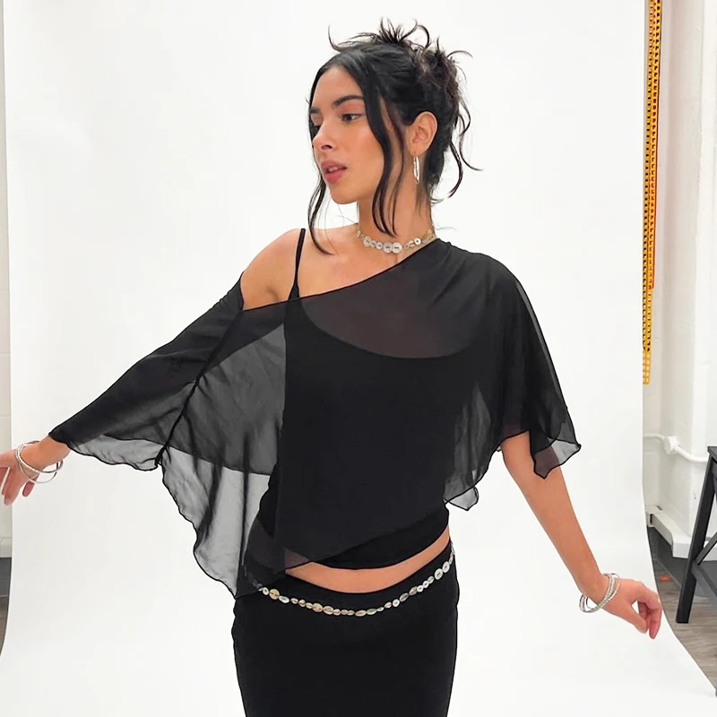 Camisole and Mesh Ruffled Hem Outfit
