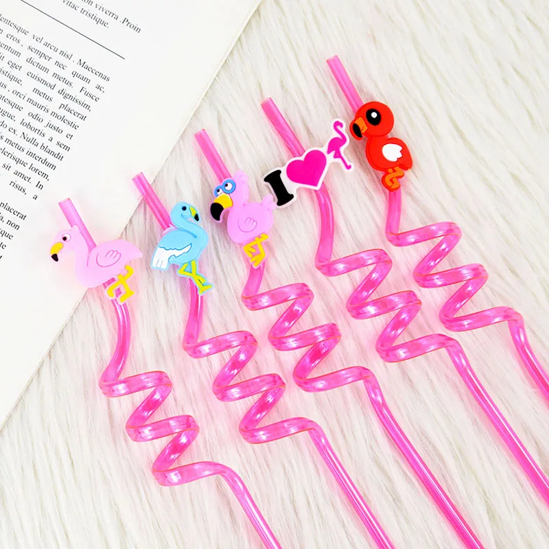 Spiral Shaped Straw, Fruit Decoration, Animal Pattern Unicorn