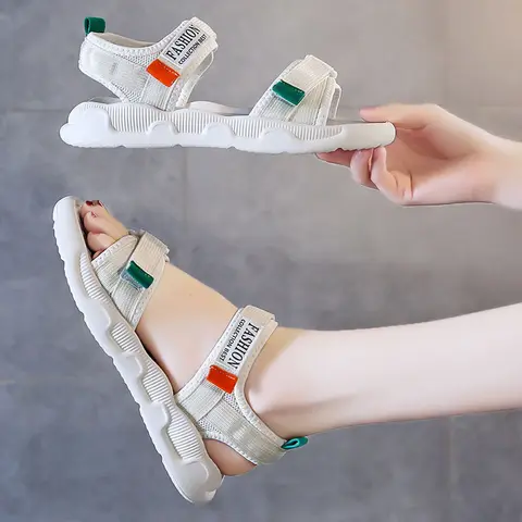 sandals in the summer of 2022 the new fashion flats fairy wind joker female student sports soft bottom beach shoes